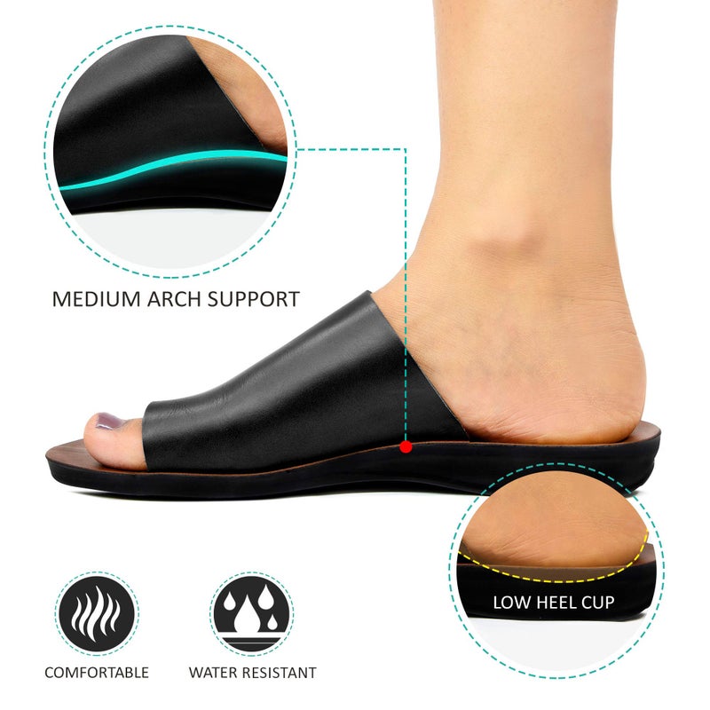 Aerosoft Womenâ€™s Split Toe Slide Sandals Comfortable Summer Flats for Walking Travel & Casual Wear Cute Dressy Outdoor Fashion Footwear (Daffodil Black Size 7) - Image 3